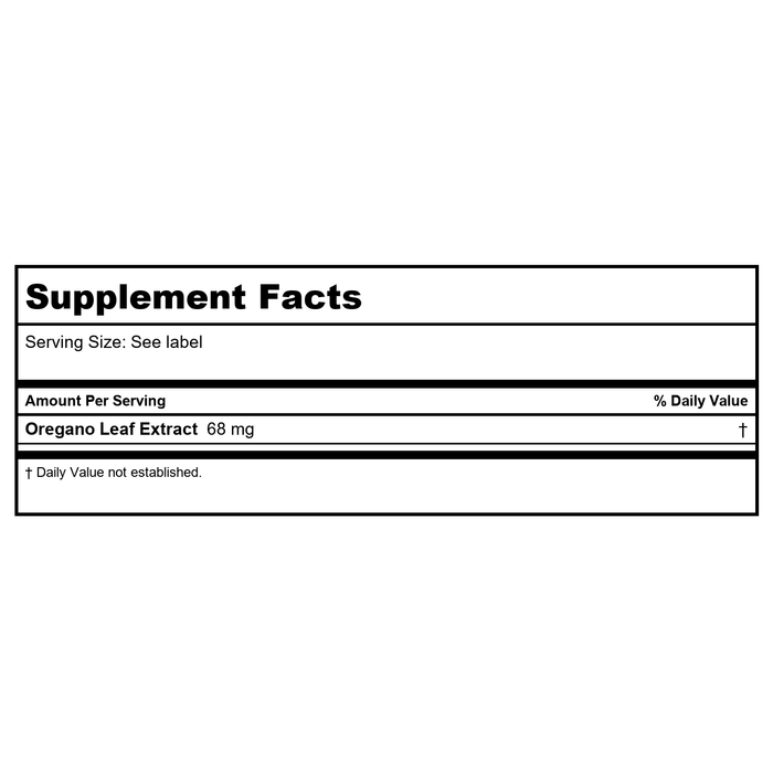 SOLARAY Oregano Leaf Extract Complete, Drops, Unflavored (Vial) 68mg | 1oz - Supplement Facts panel