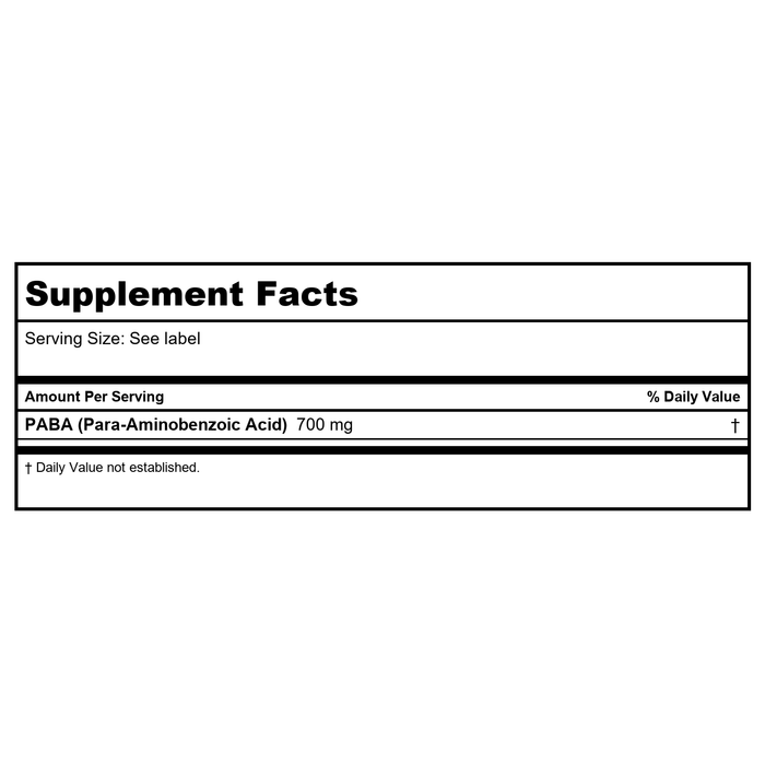SOLARAY Paba TSTR Vitamin Capsules - 700 mg | 100 Count - Supplement Facts panel