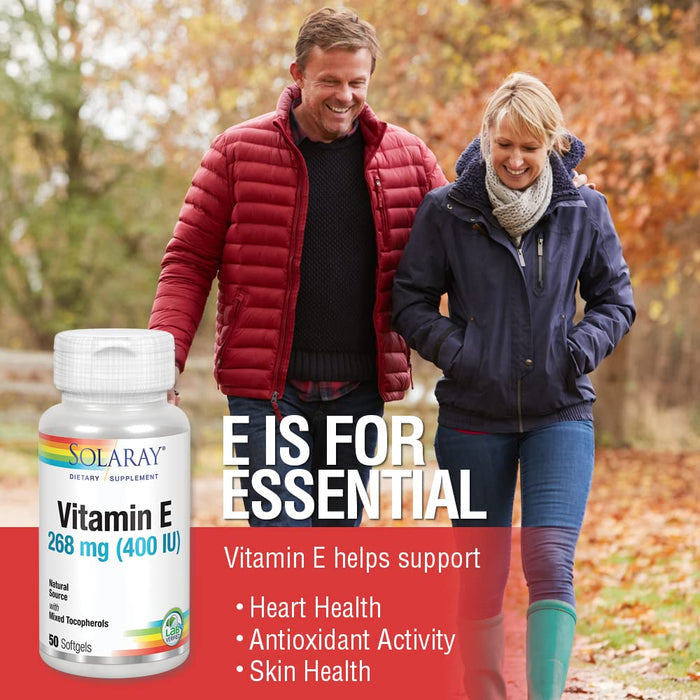SOLARAY Vitamin E d - Alpha Tocopherol 268mg (400 IU) | Heart & Skin Health, Antioxidant Activity Support (50 CT) - The Oasis of Health