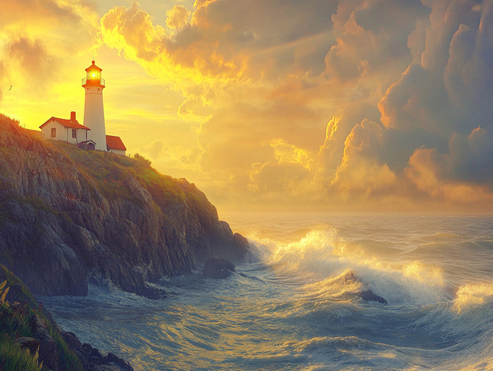 Solitary Lighthouse Perched Atop Rugged Cliffs