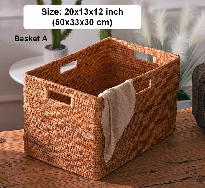Storage Baskets for Bedroom, Large Laundry Storage Basket for Clothes, Rectangular Storage Basket, Rattan Baskets, Storage Baskets for Shelves-Paintingforhome
