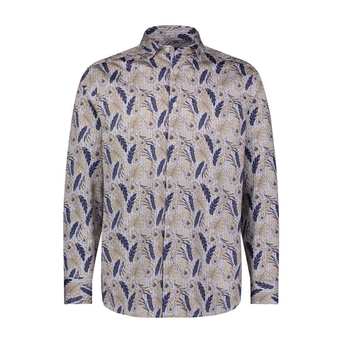 Striped Floral Leafy Print Shirt - B&T