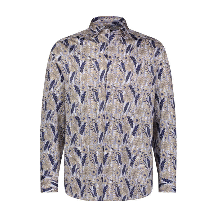 Long-sleeve shirt with a leaf pattern on a white background