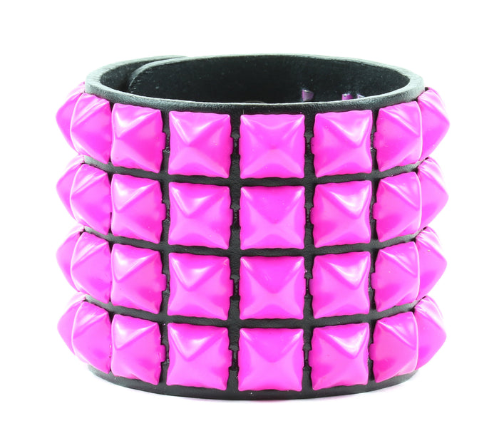 STUDDED 4 ROW 1/2" PYRAMID STUDS SNAP BRACELET