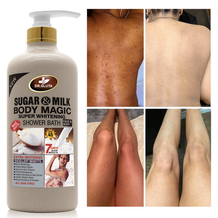 Gel douche Sugar& Milk pour whitening, anti-âge, exfoliation, soin de la peau, bain nettoyant, hydratant.