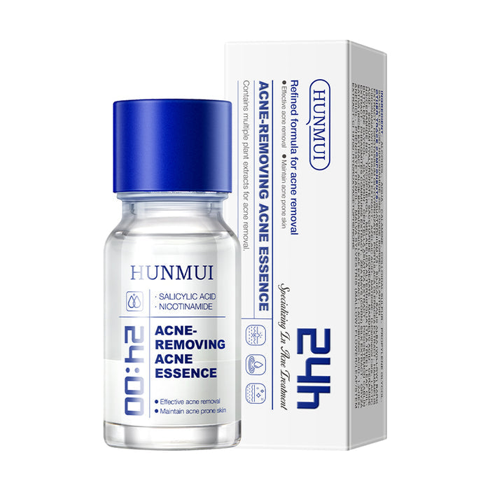 Flacon de 10ml de traitement anti-acné SY1WM0009-HUNMUI, solution claire pour combattre les imperfections cutanées.
