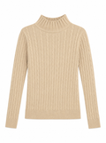 Tan cable knit mock turtleneck sweater for toddlers, kids and preteens.