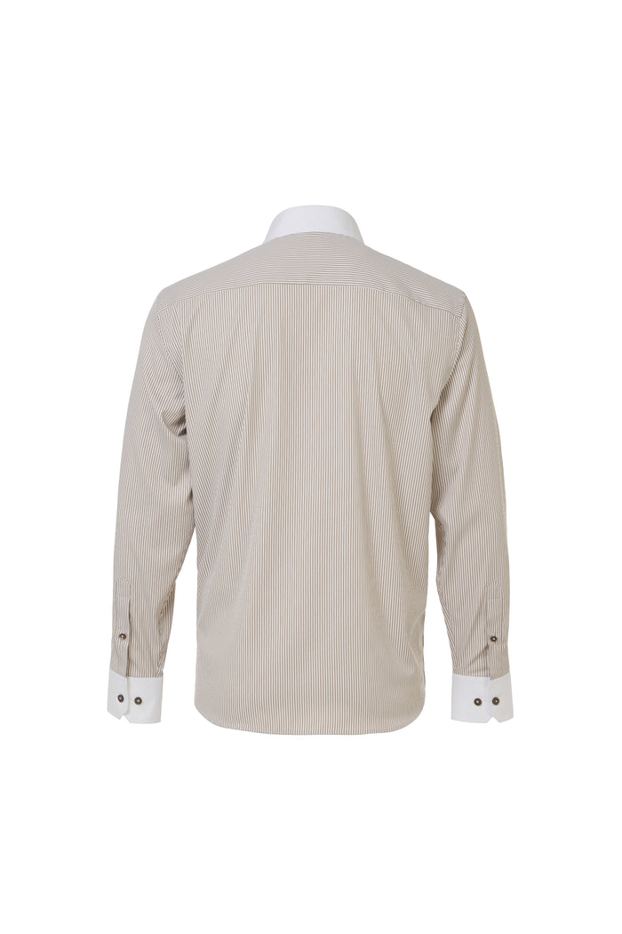 Taupe & White Awning Stripe Button Down Shirt