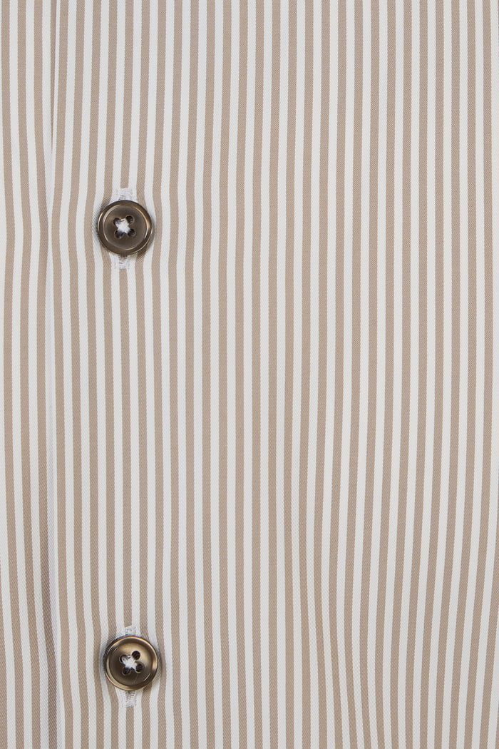 Taupe & White Awning Stripe Button Down Shirt