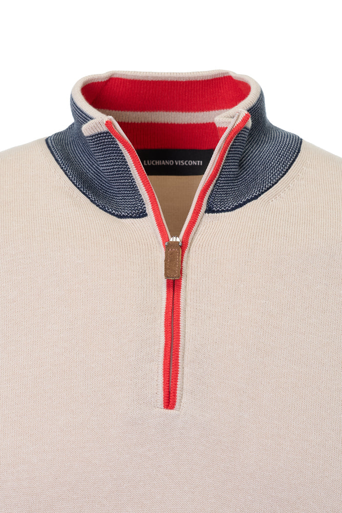 The Artisan Triple-Contrast Beige Quarter-Zip