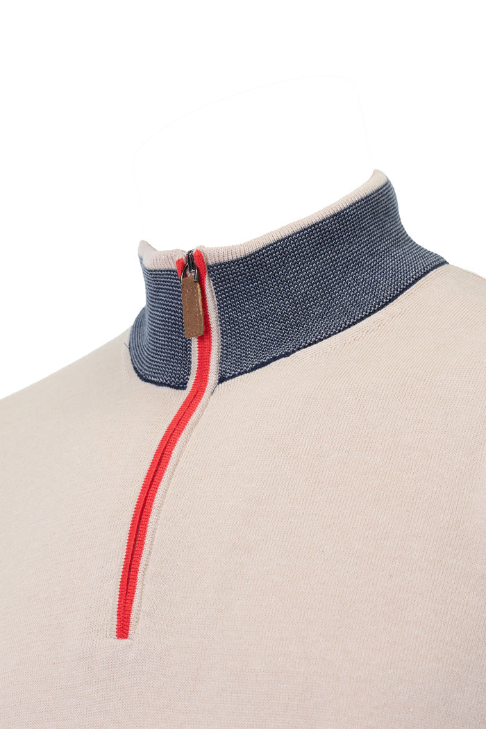 The Artisan Triple-Contrast Beige Quarter-Zip