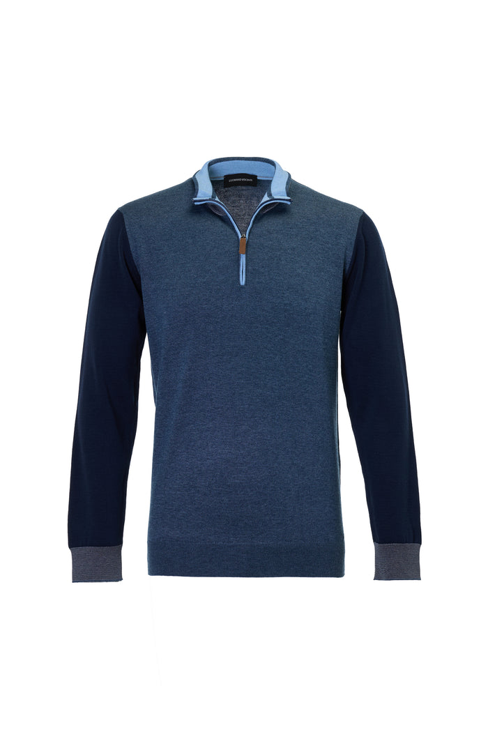 The Artisan Triple-Contrast Melange Indigo Quarter-Zip