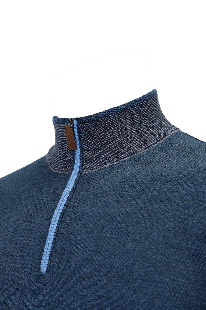 The Artisan Triple-Contrast Melange Indigo Quarter-Zip