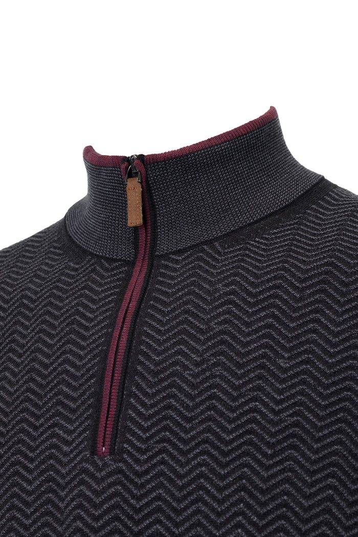 The Wave Jacquard Hybrid Black Quarter-Zip