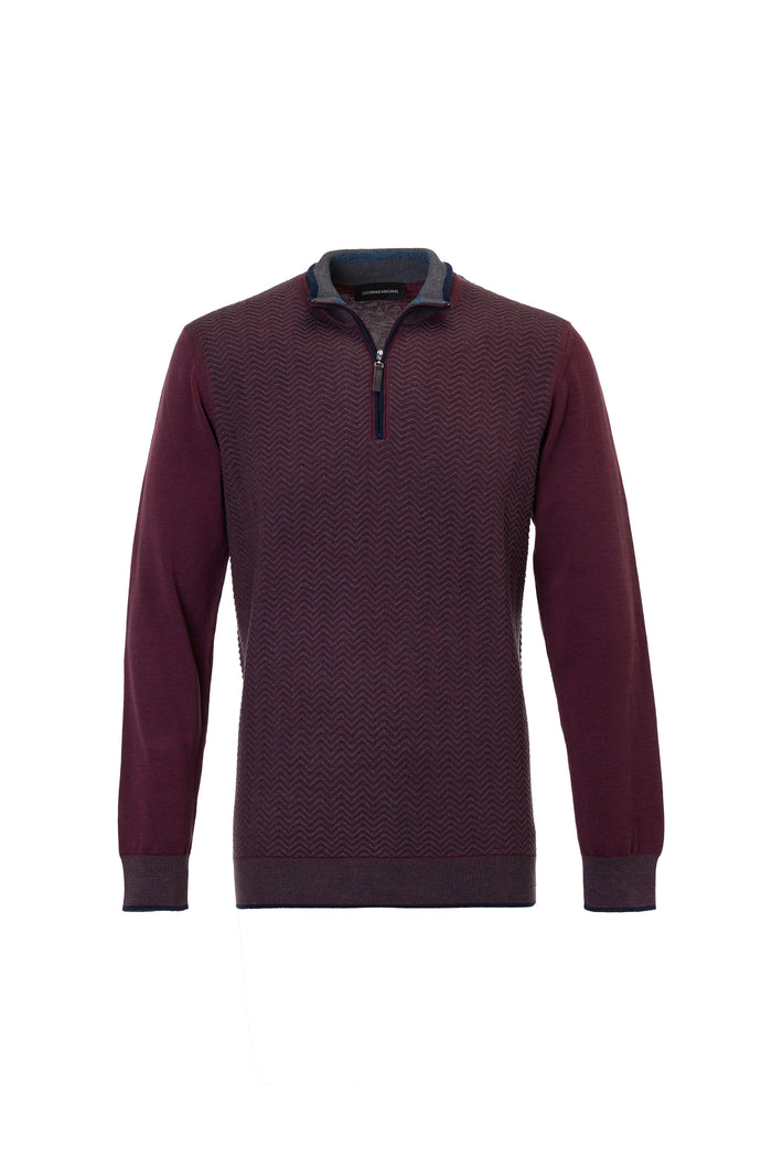 The Wave Jacquard Hybrid Melange Burgundy Quarter-Zip