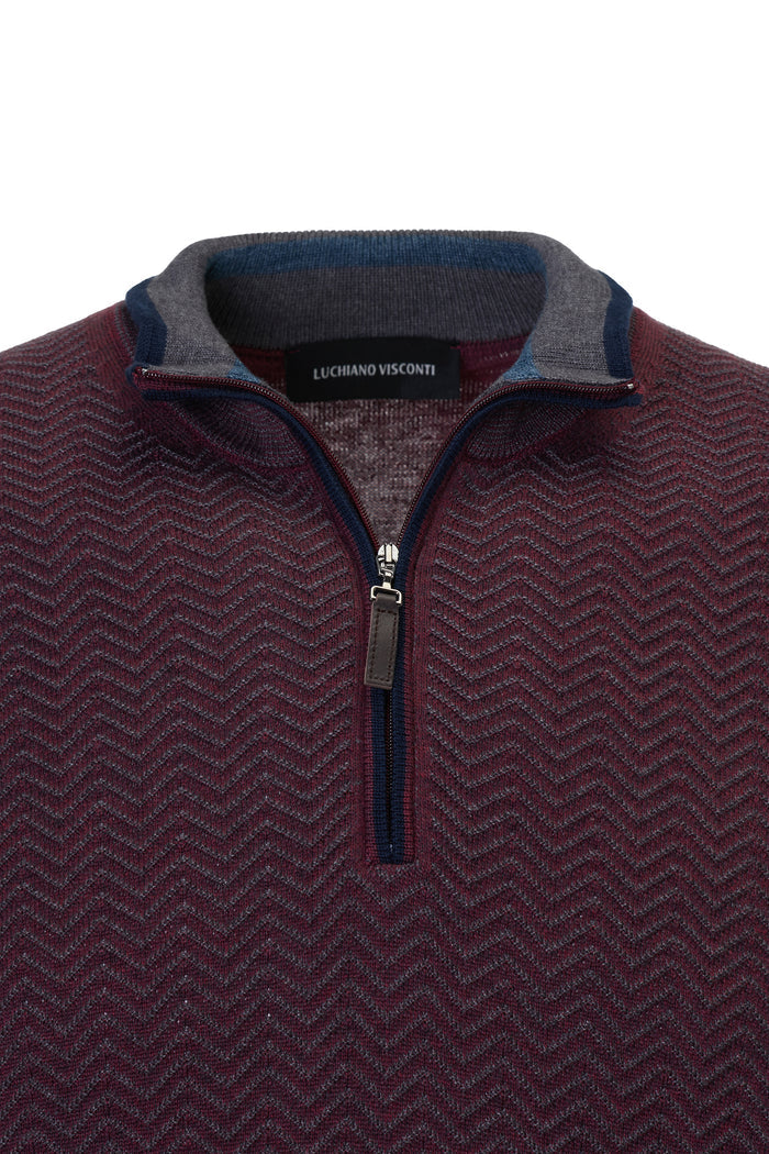 The Wave Jacquard Hybrid Melange Burgundy Quarter-Zip