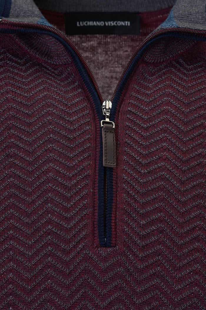 The Wave Jacquard Hybrid Melange Burgundy Quarter-Zip