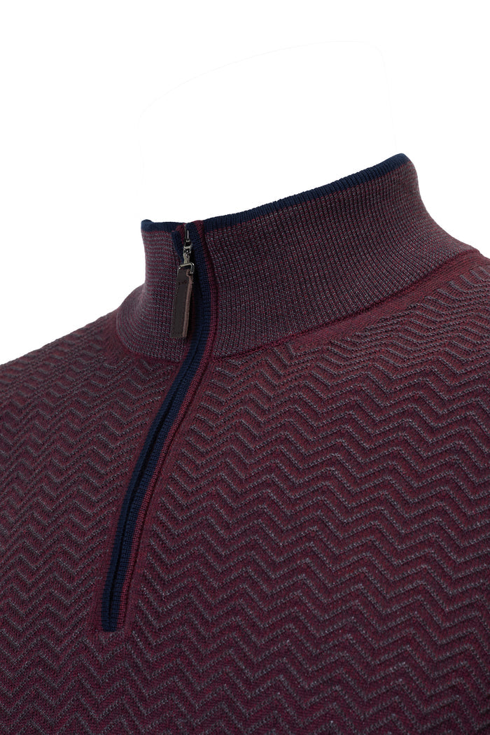 The Wave Jacquard Hybrid Melange Burgundy Quarter-Zip