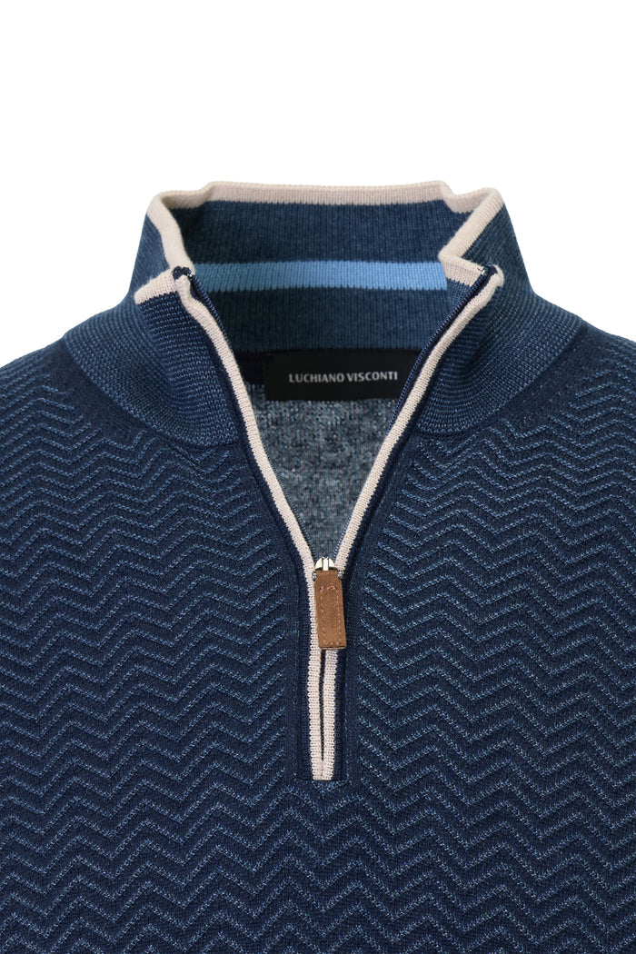 The Wave Jacquard Hybrid Navy Quarter-Zip