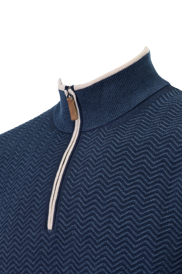 The Wave Jacquard Hybrid Navy Quarter-Zip