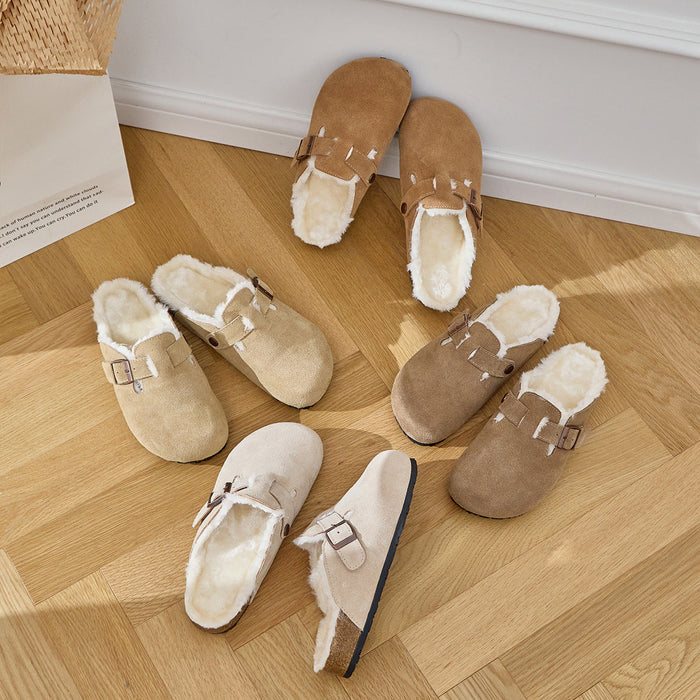 Tiosebon Leather Boken Fuzzy Slippers
