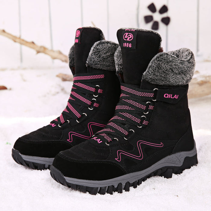 Tiosebon Unisex Outdoor Fur Ankle Boots-Black-Rose