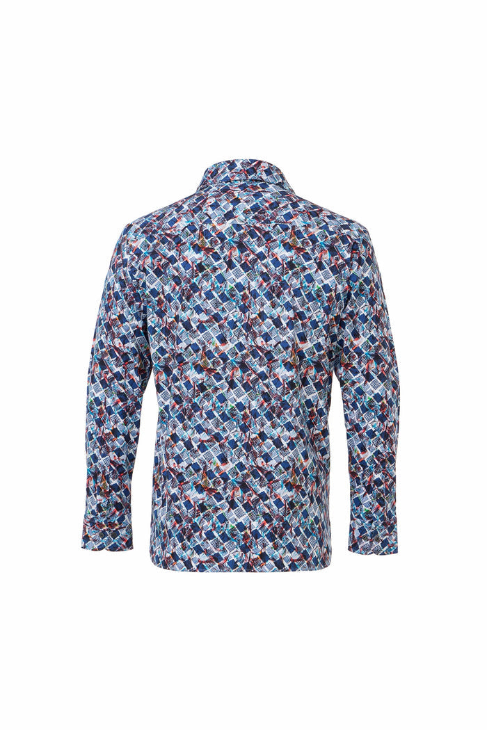 Turquoise Geo Print Reversible Performance Shirt