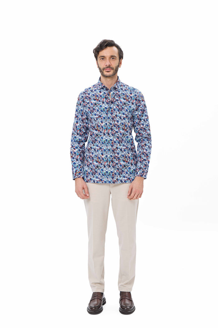 Turquoise Geo Print Reversible Performance Shirt