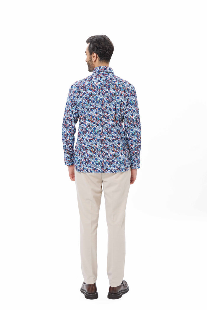 Turquoise Geo Print Reversible Performance Shirt