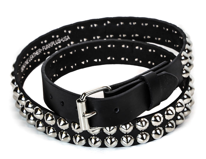 Two Row Conical Studded Heavy Duty Black Leather Belt