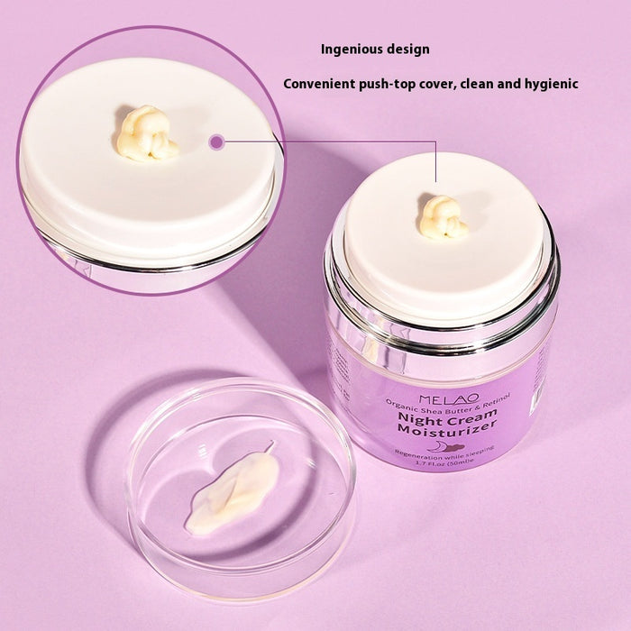 Crème de nuit au rétinol VE pour la réparation de la peau, contenant un pot de crème avec texture riche et hydratante.