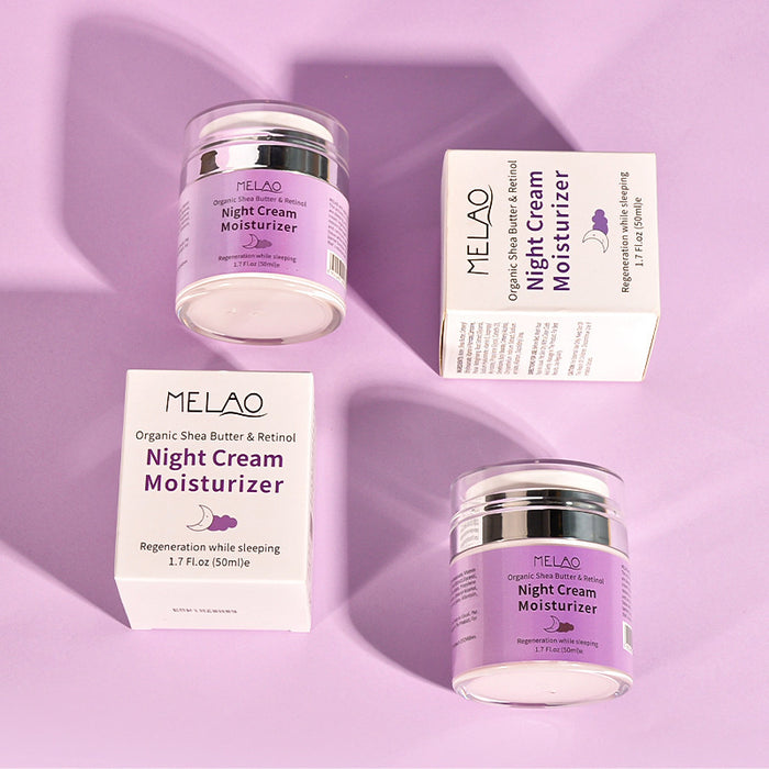 Crème de nuit réparatrice à la retinol VE, texture riche pour soin du visage et régénération de la peau.