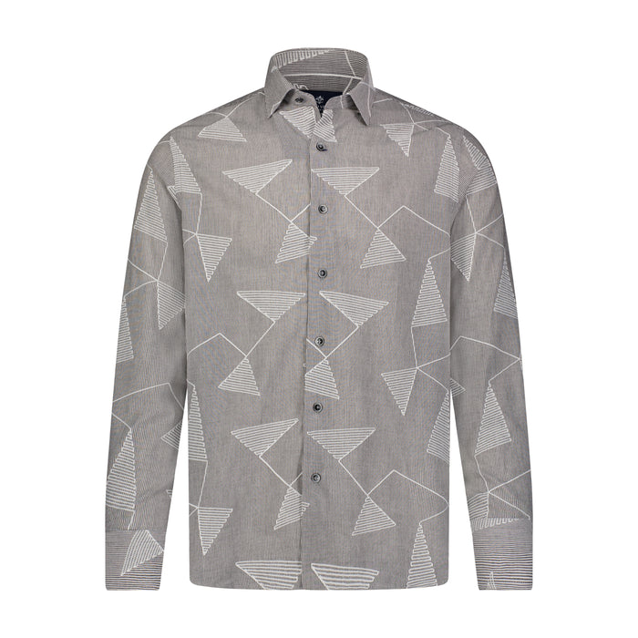 White and Black Stripe with White Embroidery Long Sleeve Shirt