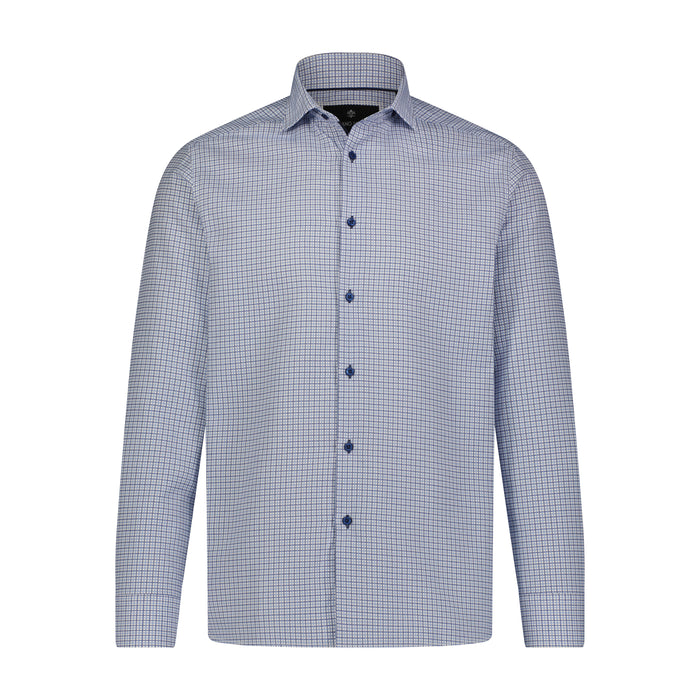 White Blue Multi Mini Check Long Sleeve Shirt
