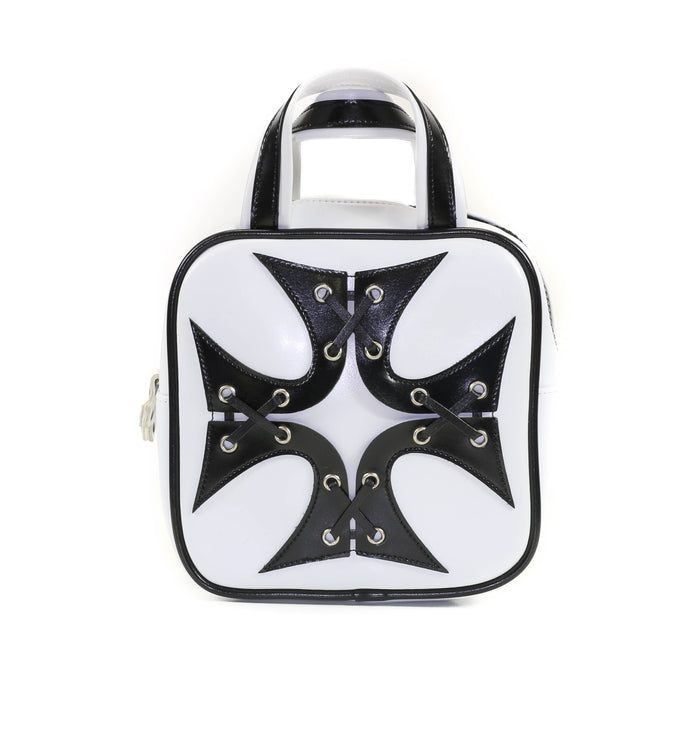 White Iron Cross Square Bowler Bag
