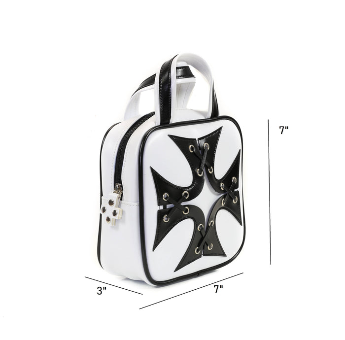White Iron Cross Square Bowler Bag