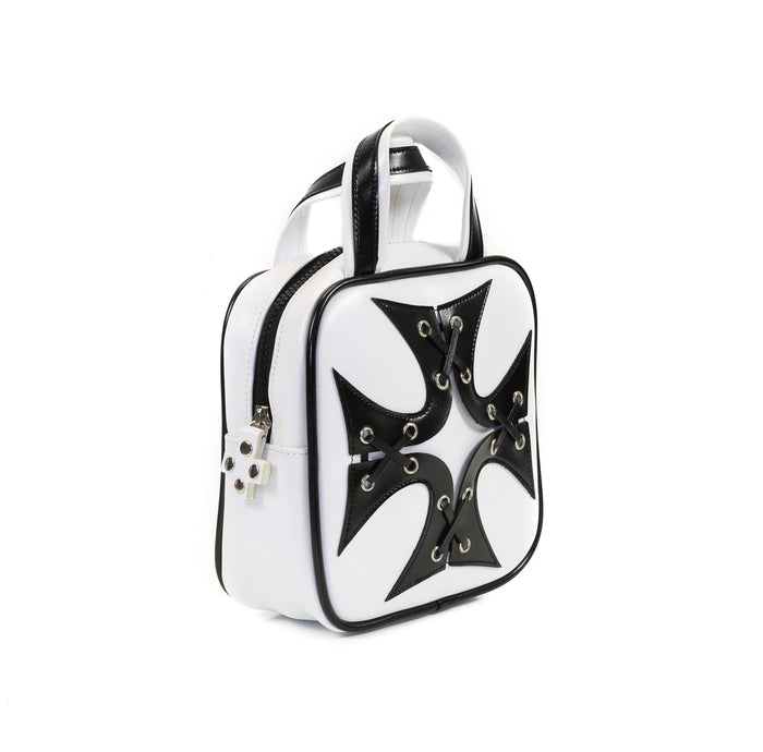 White Iron Cross Square Bowler Bag