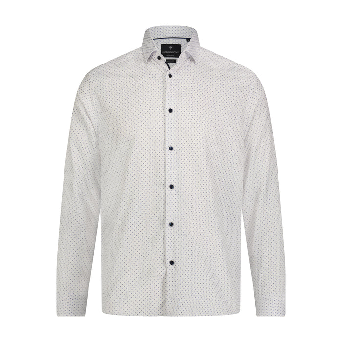 White with Multi Blue Dots Long Sleeve Shirt