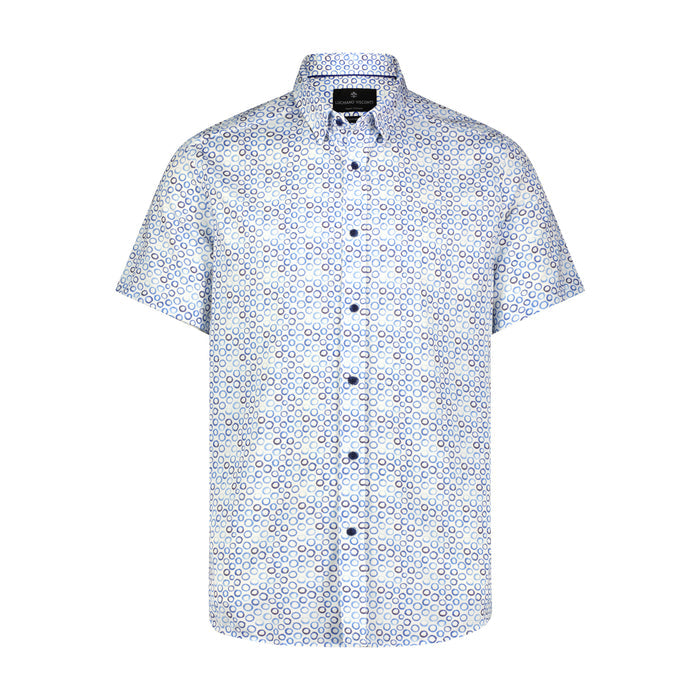 White with Navy Dots Print Short Sleeve Shirt