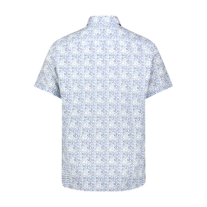 White with Navy Dots Print Short Sleeve Shirt