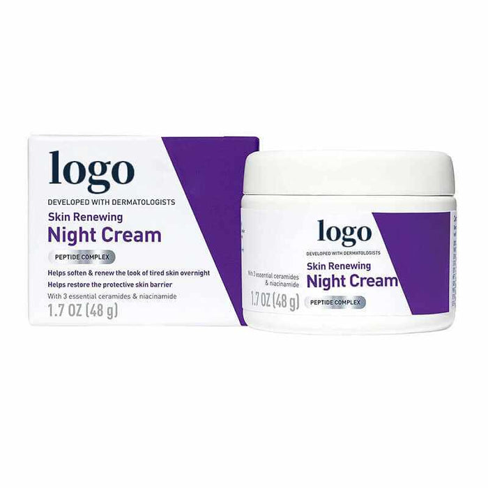 Crème de nuit éclaircissante à la sodium nicotinamide, hydratante, pour un teint lumineux, dans un pot blanc.