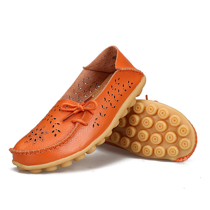 Women's Leather Loafers - Hollow